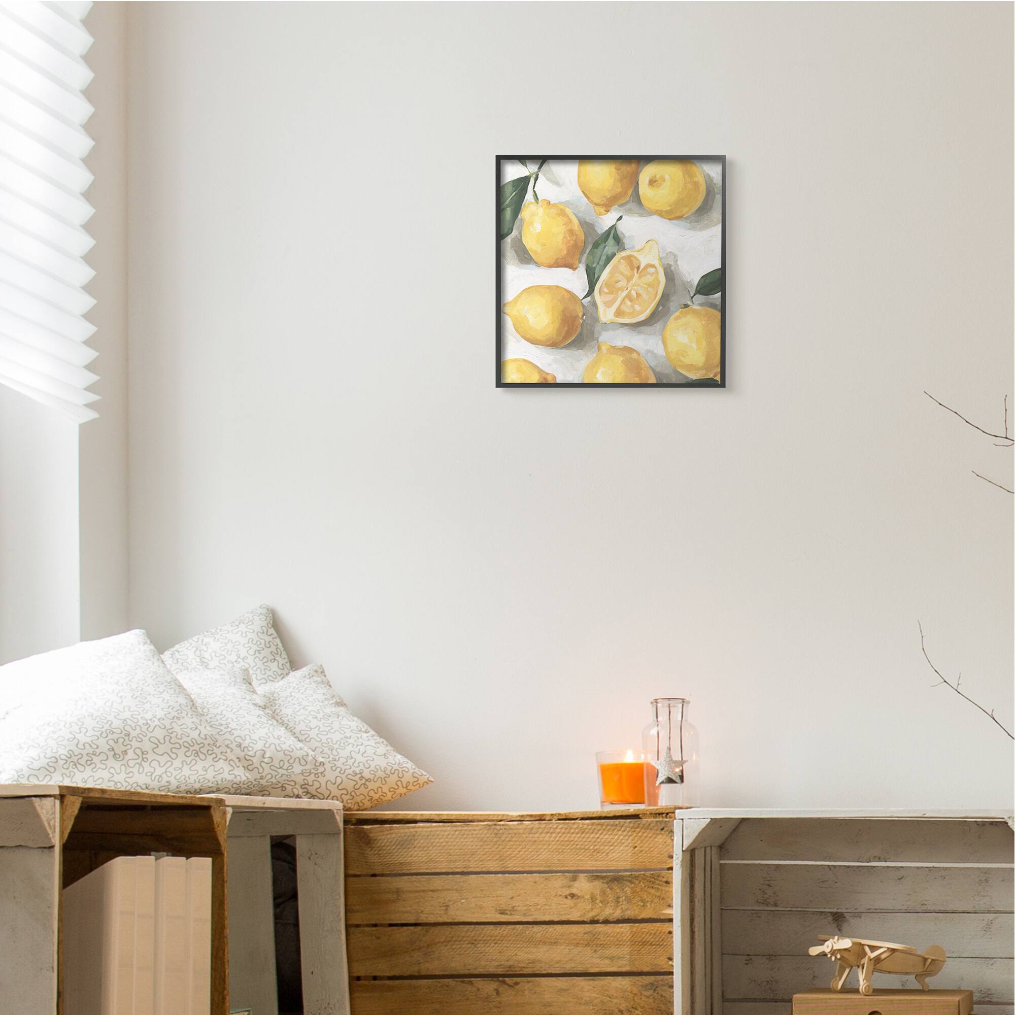 Stupell Industries Soft Yellow Citrus Lemon Pile Over White Black Framed Wall Art